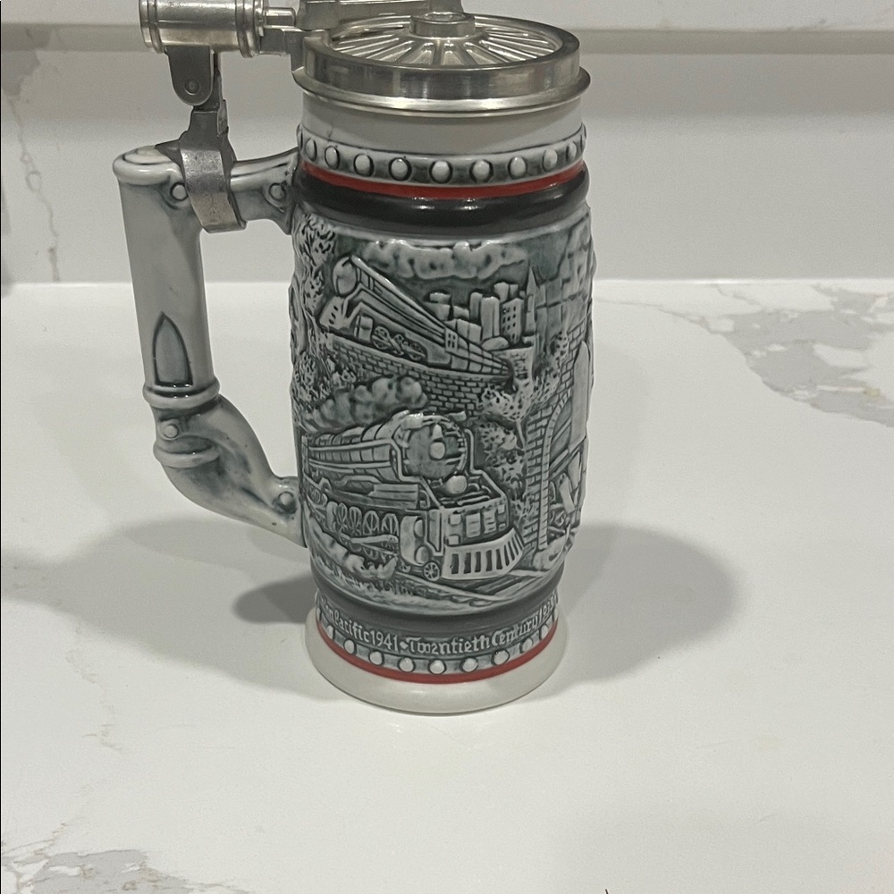 Avon Gray and Red Mug with Silver Lid